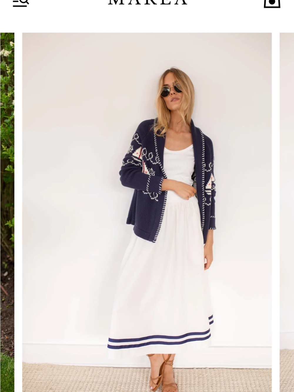 MAREA White Maxi Skirt with Navy Hem Stripes